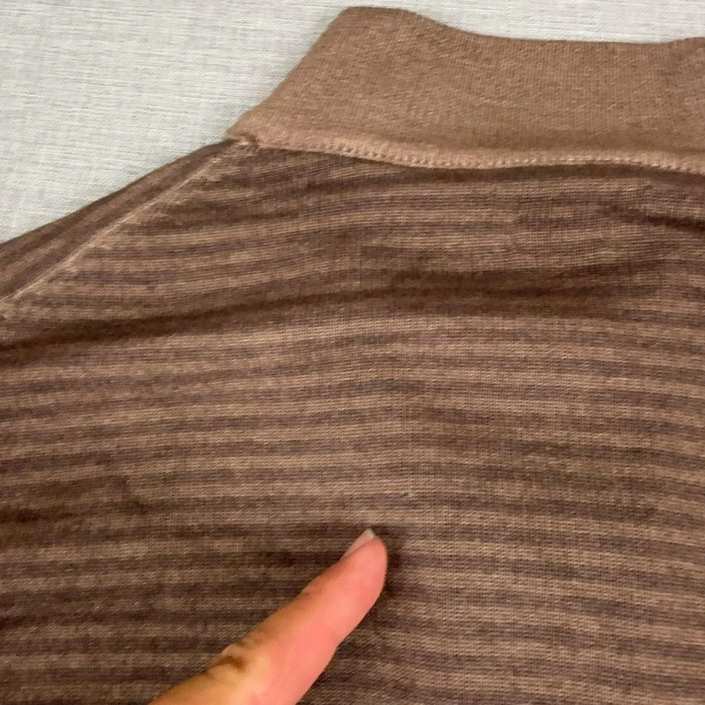 Peter Millar Sweater Mens 2XL Brown 1/4 Zip Mock Neck Merino Wool Striped Italy